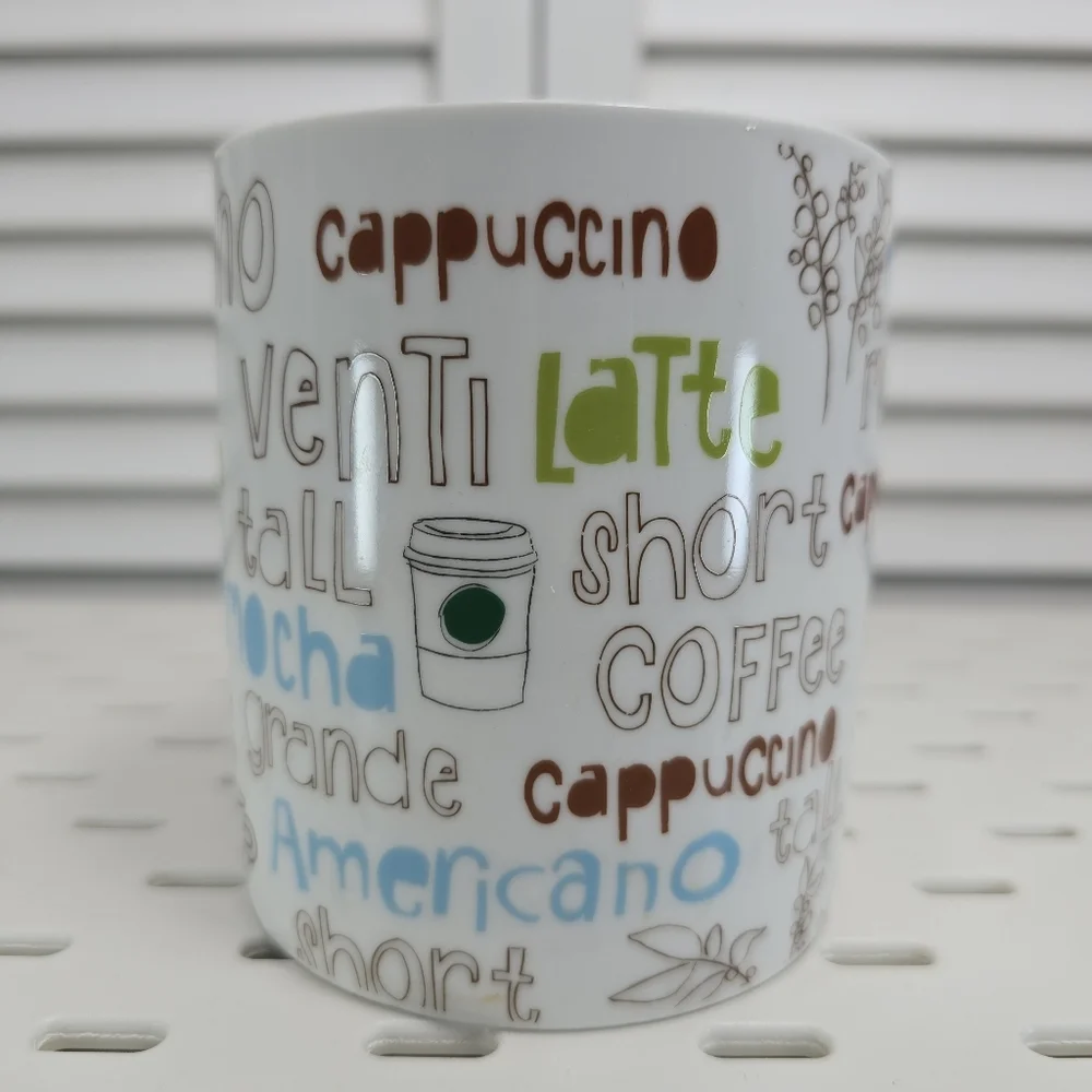 STARBUCKS Coffee Mug‎ 16oz 2007 Blue Handle Retro Typography Y2K Café Collectors